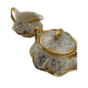 Karol China Homer Laughlin Gold Cream Sugar Set Rythym VTG USA 6569 Karolyte